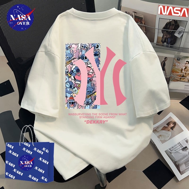 【จัดส่งตลอด 24 ชั่วโมง】 NASA เสื้อยืดโอเวอร์ไซส์สไตล์วินเทจเกาหลี แฟชั่นสำหรับผู้หญิง ลายตัวอักษรสไตล์เกาหลี ผ้าฝ้าย คอกลม แขนสั้น YG1017