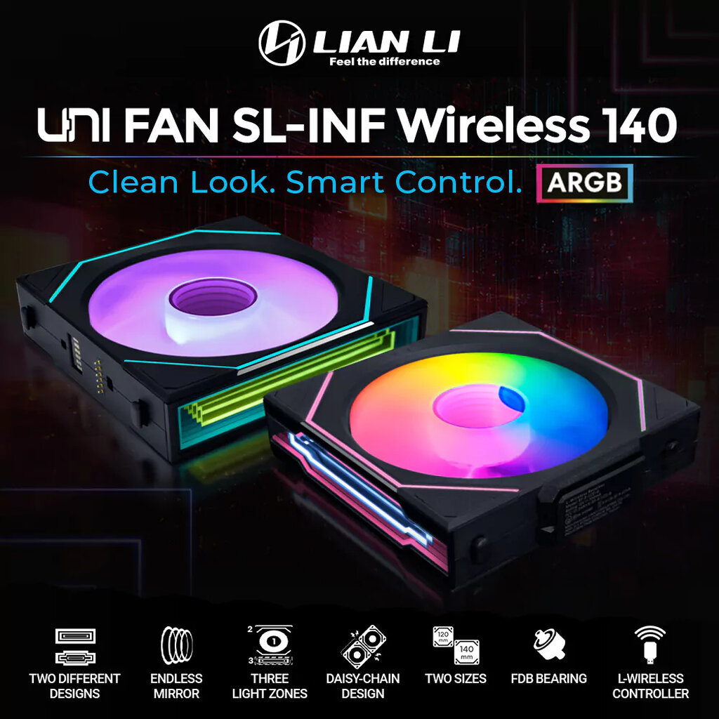 FAN LIAN LI SL140 INF Wireless *Reverse Flow* 1x140mm ARGB PWM Single Pack
