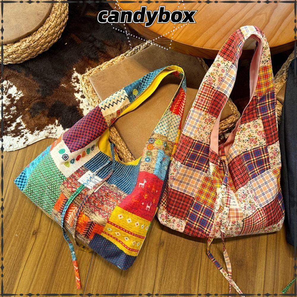 CANDYBOX Messenger Bag, Geometric Canvas Bohemian Shoulder Bag, Retro Large Capacity Shopping Bag Wo