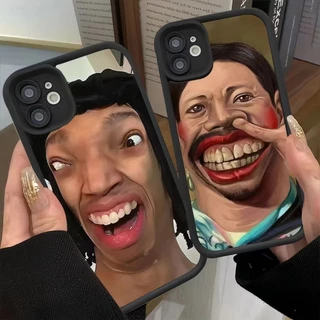 ใช้ได้กับ iPhone 11 12 13 14 15 16 17 pro max SE 2020 6 7 8 14 15 16 plus XR XSMAX เคสซิลิโคนนุ่มขอบเต็ม ลายหน้าตลกฮาๆ
