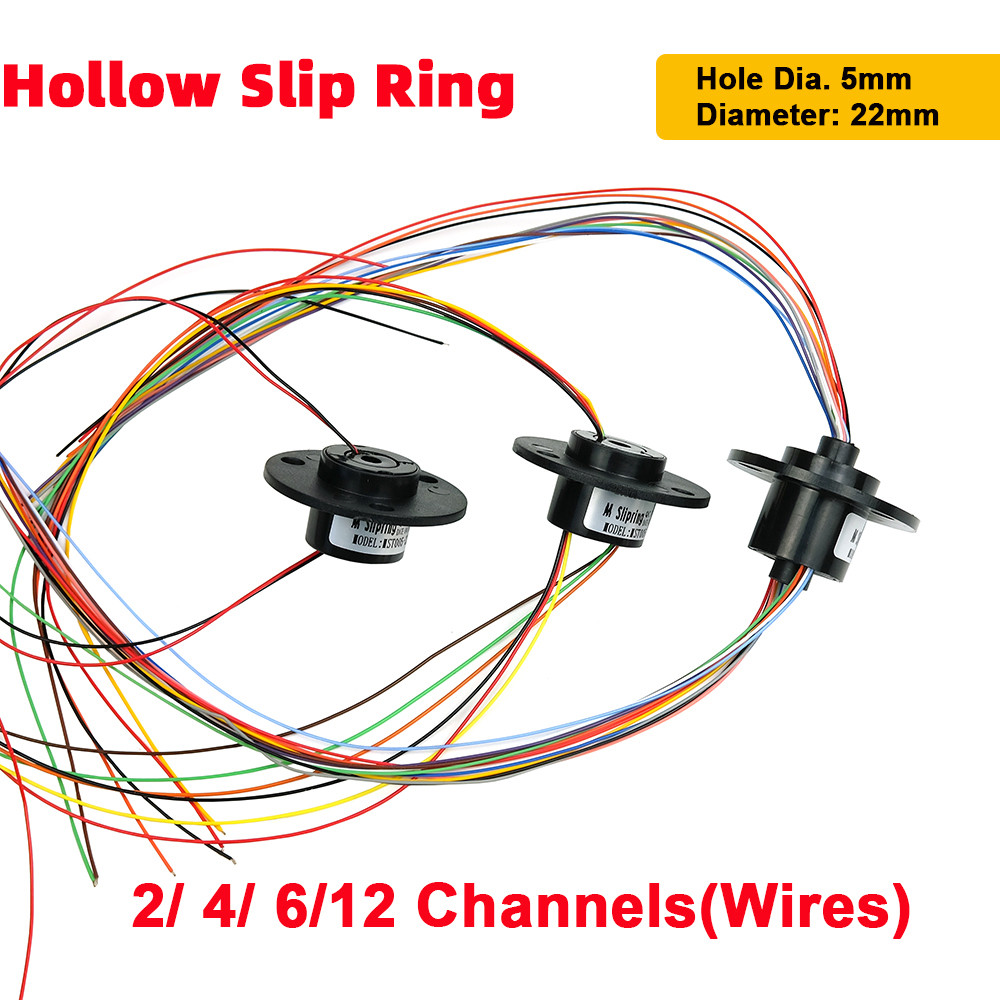 2/4/6/12 ช่อง 2A Hollow Shaft Slip แหวนหมุนเชื่อมต่อผ่านรู 5 มม.สําหรับกล้อง Gimbal Ferris แหวนล้อ