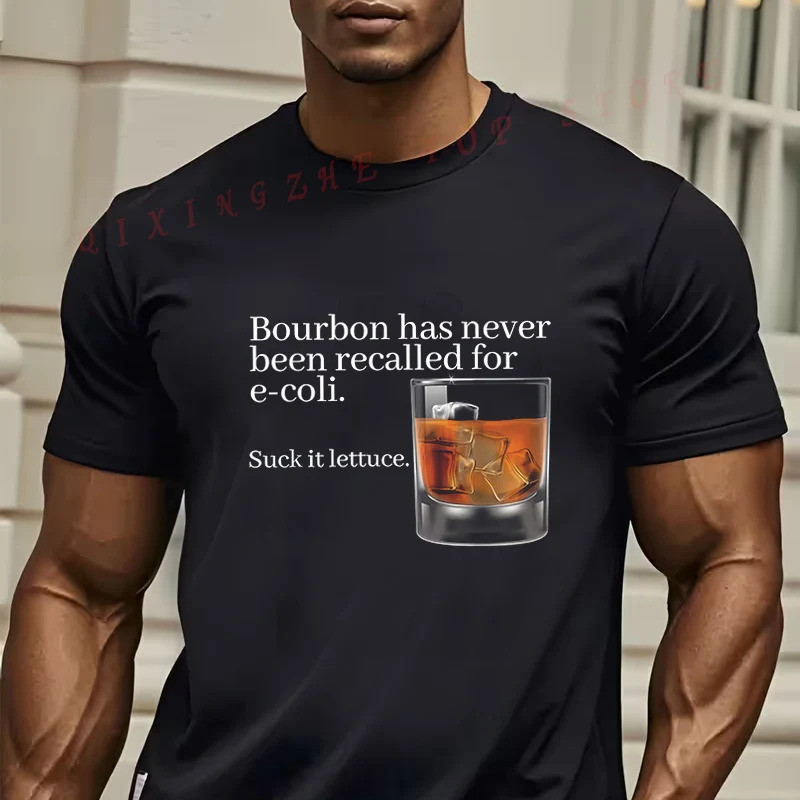 เสื้อยืดลายวิสกี้สุดฮา - เสื้อยืดลายกราฟิก Bourbon ไม่เคยถูกเรียกคืนเนื่องจากเชื้อ E-Coli คอโอ แขนสั