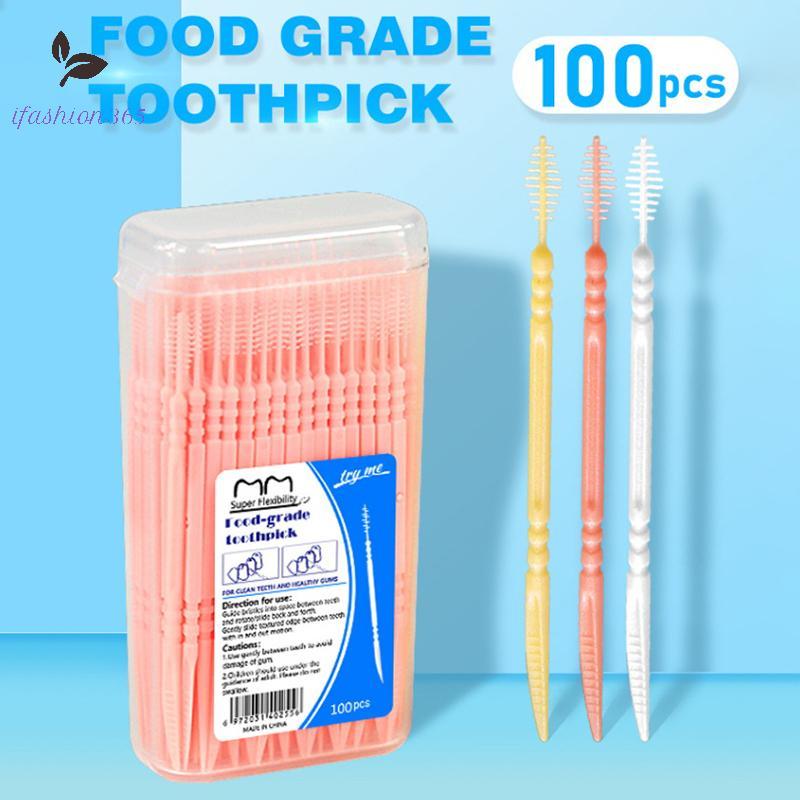 [LF] 100 ชิ้น/กล่อง Double Head Floss Inter Toothpi Brush Tooth Sti Oral Care Toothpis Floss Pi VN
