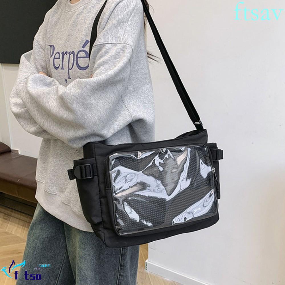 SWIFTSAVER ITA Bag พร้อมการแสดงบัตรแบบพาโนrama กระเป๋าสะพายหนังไนลอนขนาดใหญ่สไตล์วัยเรียน