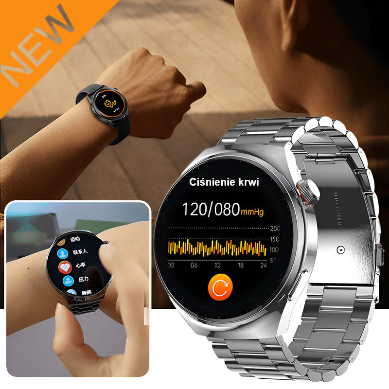 【ตรวจน้ำตาลแบบเรียลไทม์】SL Watch4 Pro Smartwatch ตรวจระดับน้ำตาลในเลือด/ติดตามสุขภาพ/สายสแตนเลส/จอสัมผัส