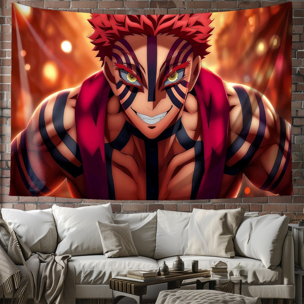 Demon Slayer Tapestry Demon Slayer All Collage Tapestry เลือดอะนิเมะ Gaming Room ตกแต่งผนังห้องนอนข้างเตียงการปรับเปลี่ยน