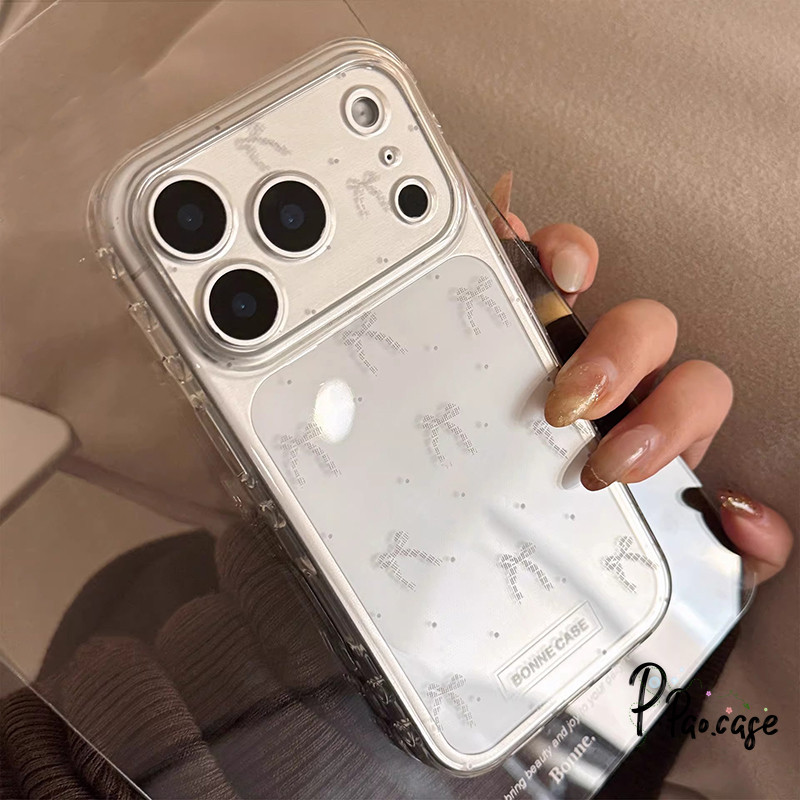 สำหรับIPhone 17 15 13 11 12 16 14 Pro Max X XR XS Max 14 15 16 7 8 Plus SEเคสใสลายโบว์เงิน สวยหรู