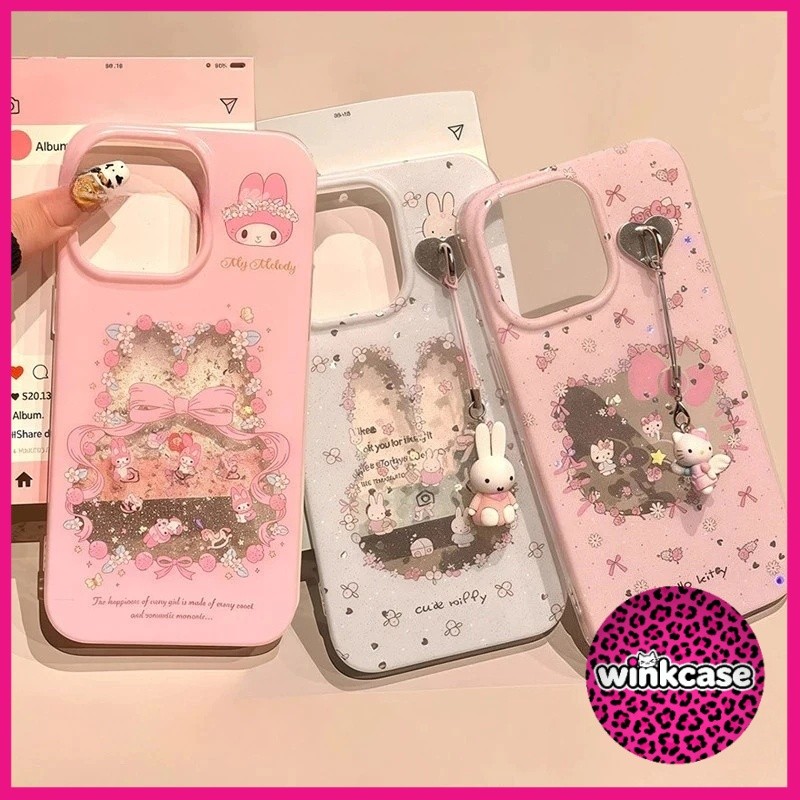 🔥WINK🔥กระต่ายลูกแมวน่ารักสีชมพูโบว์โบว์ดอกไม้เคส IPhone 16 11 14 13 15 12ProMax 7Plus 8 14 7 15Plus X XS Max XR SE2020