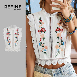 (Refine by Lovito) เสื้อท็อปผู้หญิงลายลูกไม้สไตล์โบฮีเมียน ซ…