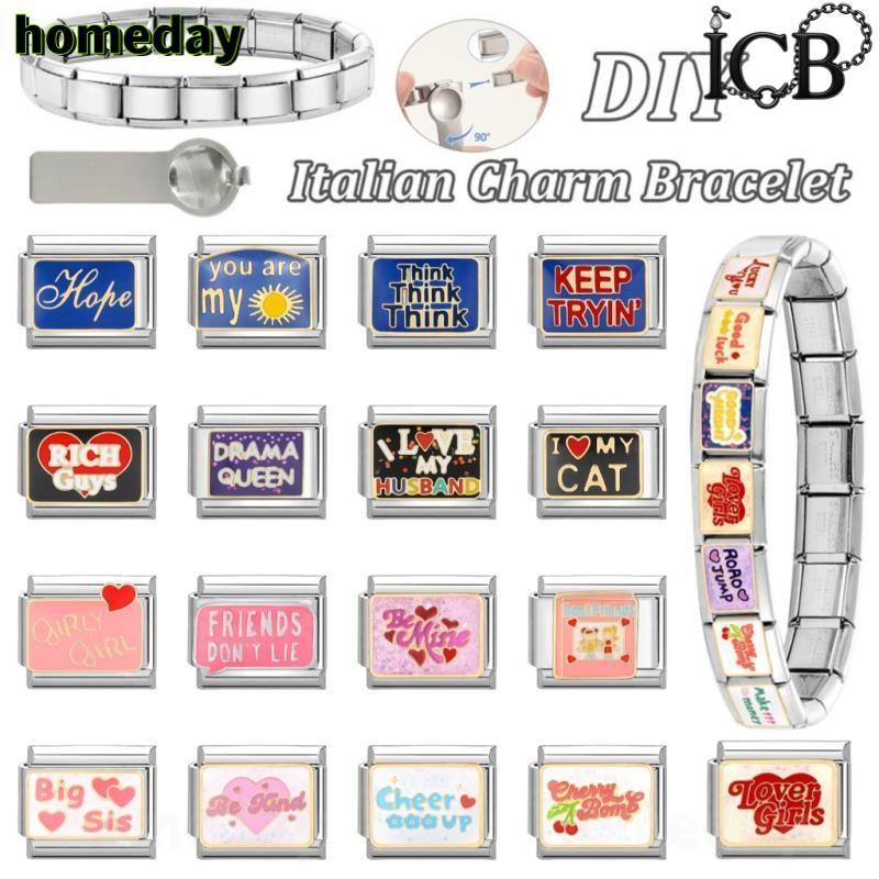ฐานตัวอักษรอิตาเลียน และโมดูลสร้อยข้อมือ DIY สไตล์เรโทร พร้อม charm ดอกไม้และผีเสื้อ