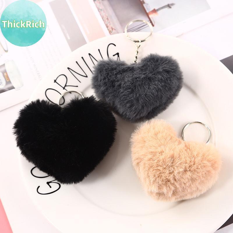 ThickRich 8 ซม.Fluffy pompom พวงกุญแจผู้หญิงรูปหัวใจ Pompon กระต่ายปลอม Key Chain Ball กระเป๋ารถอุปก