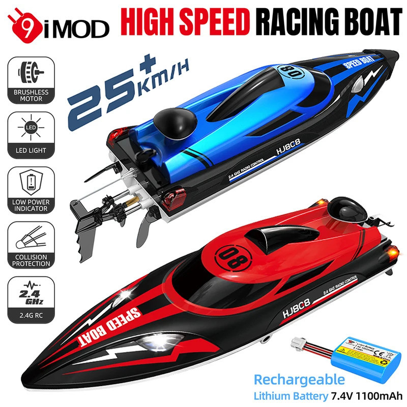 9IMOD HJ808 RC เรือ 2.4G ความเร็วสูงรีโมทคอนโทรล Racing เรือ LED 370 มอเตอร์แปรง 25Km/h สําหรับผู้ให