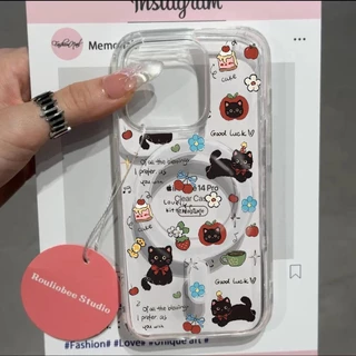 การชาร์จแบบไร้สาย เปลือกแม่เหล็ก สวรรค์แมวดำ for iPhone X XS MAX XR 7/8PLUS 17 16 15 14 เคสไอโฟน 13 12 11 PRO MAX ขั้นสู