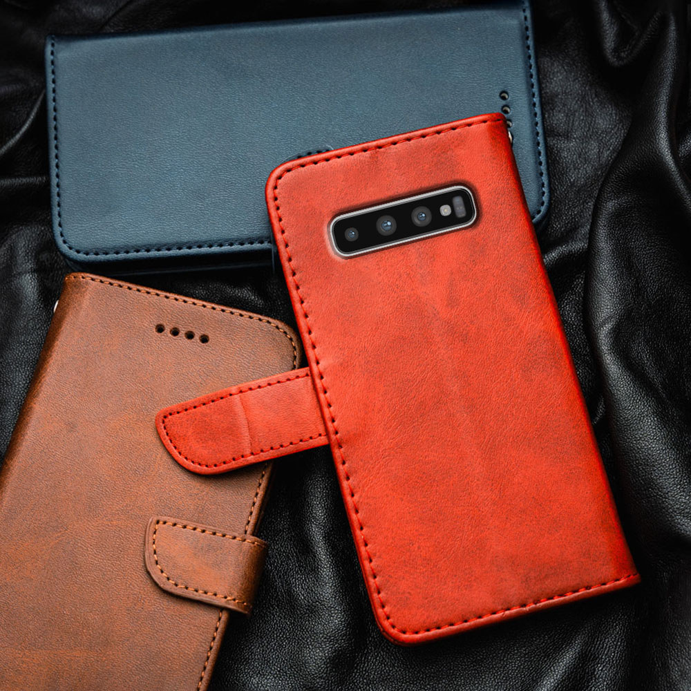 พรีเมี่ยมหรูหราหนังเคสโทรศัพท์สําหรับ Samsung Galaxy S10 S10+ Plus SM-G975F DS SM-G973F DS Flip-Top กระเป๋าสตางค์ในตัวผู้ถือบัตร Kickstand กันกระแทก