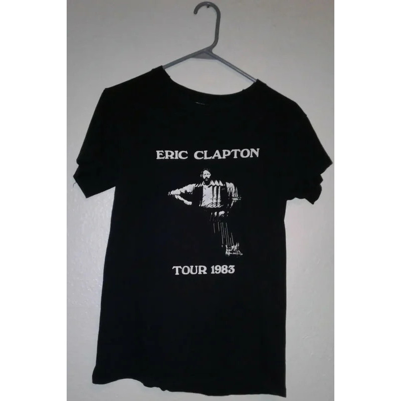 เสื้อยืด Eric Clapton ทัวร์ปี 1983 โลโก้สองด้านสไตล์วินเทจ สีครีม Derek Yardbirds