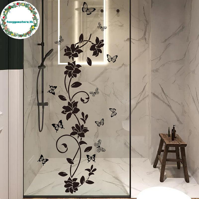YUNSTORE Floral Iris Vine Mirror Glass Stier ตกแต่งบ้านห้องน้ํา Self-กาว Wall Stier TH
