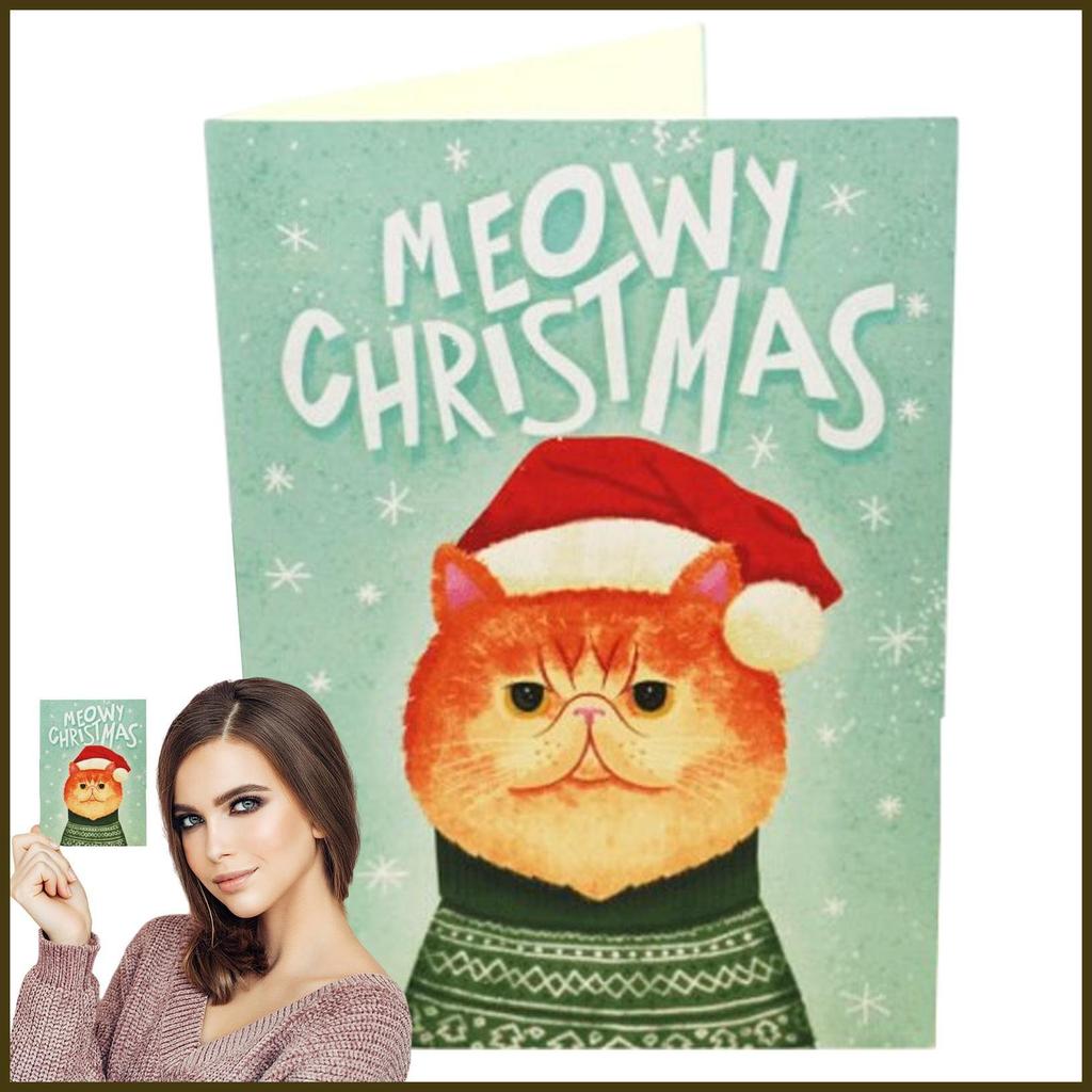 Meowy การ์ดคริสต์มาสการ์ดตลกพร้อม Meow Music Cat Card พร้อม Glitter Loops a Meowy Christmas Song มาก