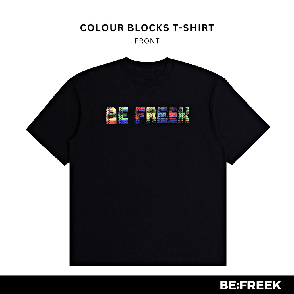 แฟชั่นBe;Freek T-Shirt with Screen Printed Color Blocks Pattern, New Style, Black Color, Color Block