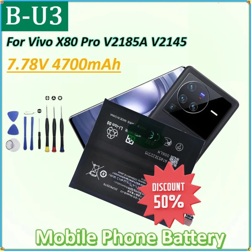 สําหรับ Vivo X80 Pro V2185A V2145 ความจุแบตเตอรี่โทรศัพท์ใหม่ B-U3 7.78V 4700mAh โทรศัพท์มือถือเปลี่