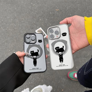 เคสโทรศัพท์ลายแมวและสุนัขน่ารัก สำหรับ iPhone13Pro/11/12ProMax/14/15/16Plus ดีไซน์แม่เหล็กคุณภาพสูง ช่วยปกป้องเลนส์กล้อง