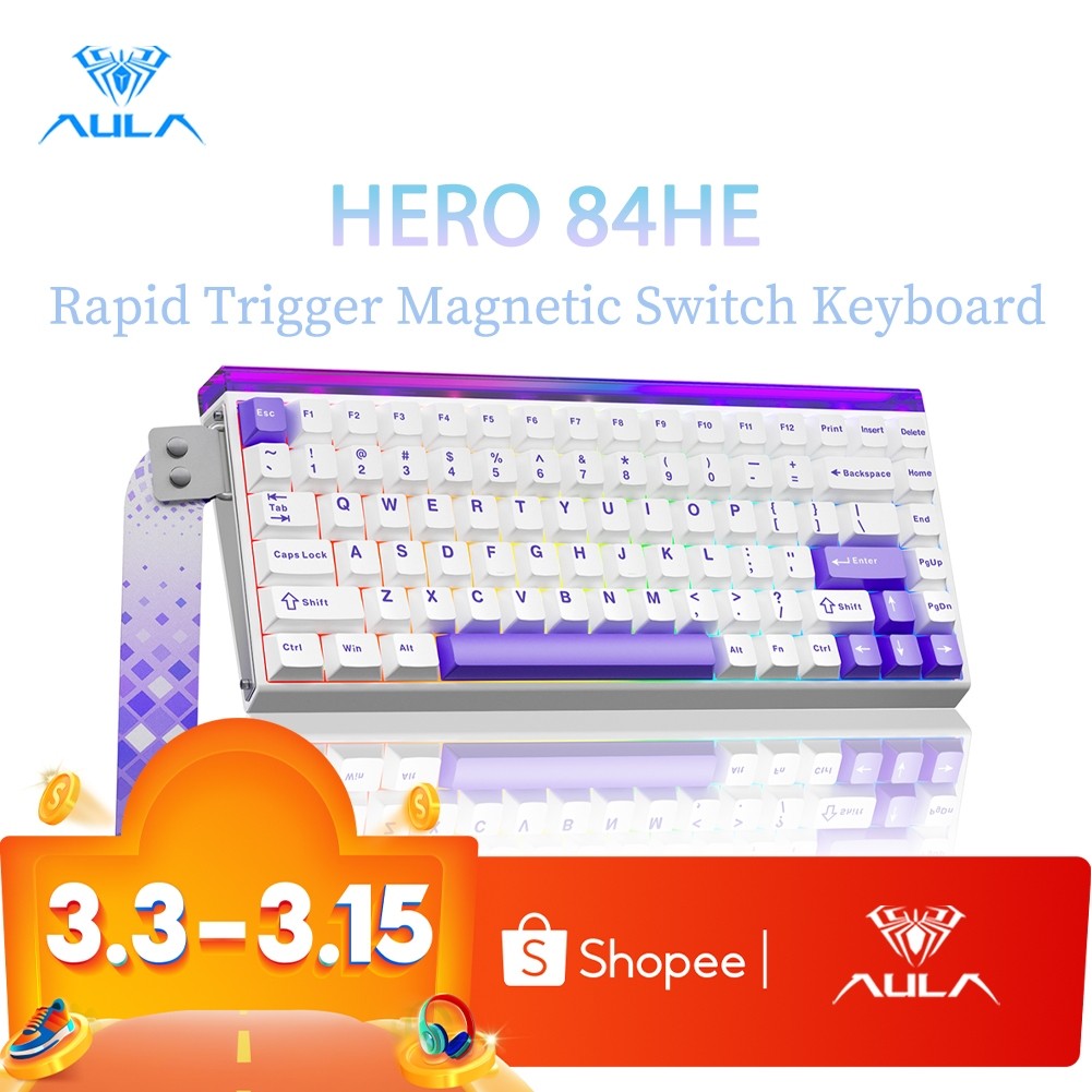 Aula HERO 84HE คีย์บอร์ดแม่เหล็กแบบมีสาย RT0.01 8Khz พร้อมกล่องไฟ RGB คีย์บอร์ด Latency ต่ํา