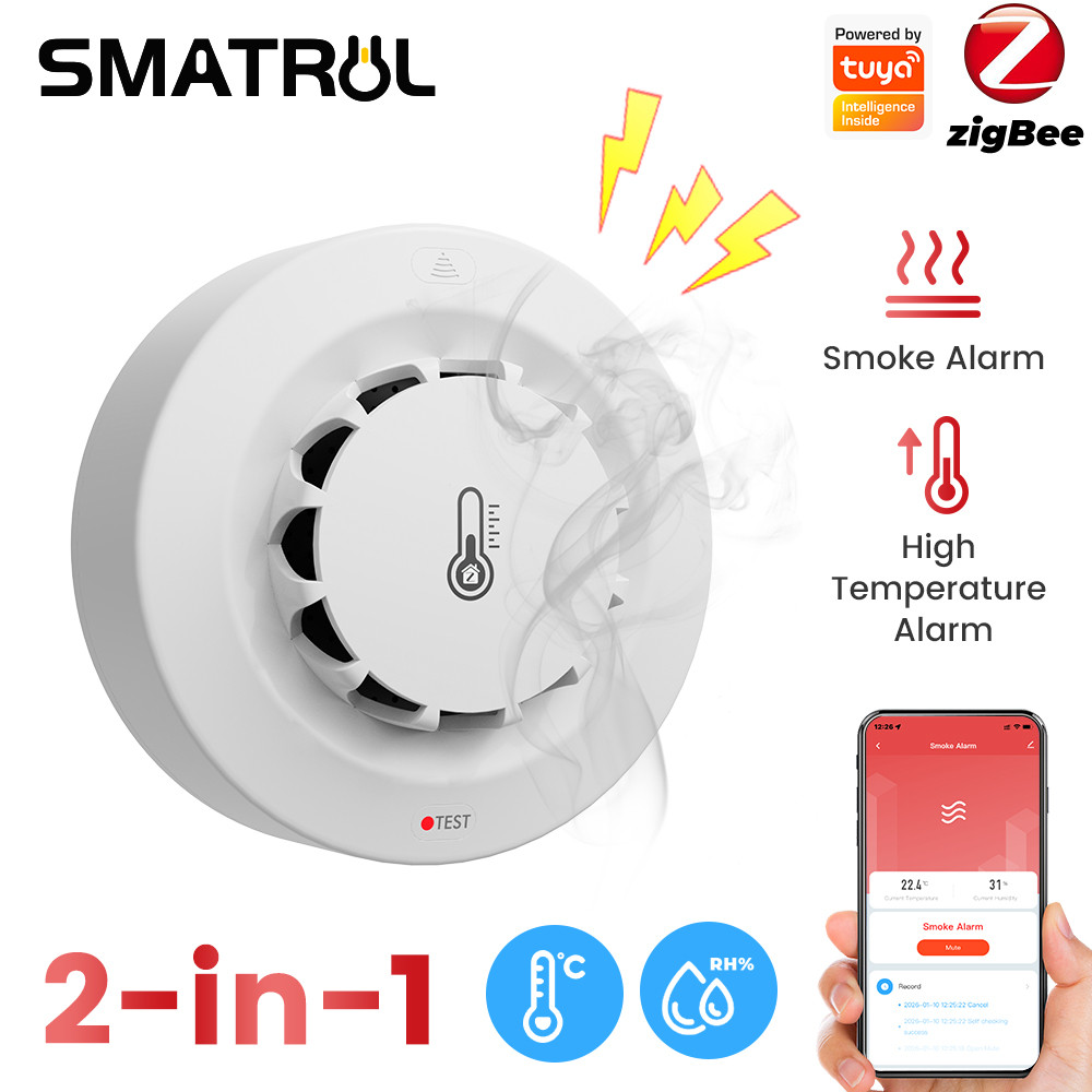 SMATRUL Tuya Zigbee สมาร์ทควันนาฬิกาปลุกอุณหภูมิและความชื้นเซนเซอร์ตรวจจับเครื่องวัดความชื้นสัมพัทธ์เครื่องวัดอุณหภูมิ Tuya App Smart Life Home Security ระบบนักผจญเพลิง