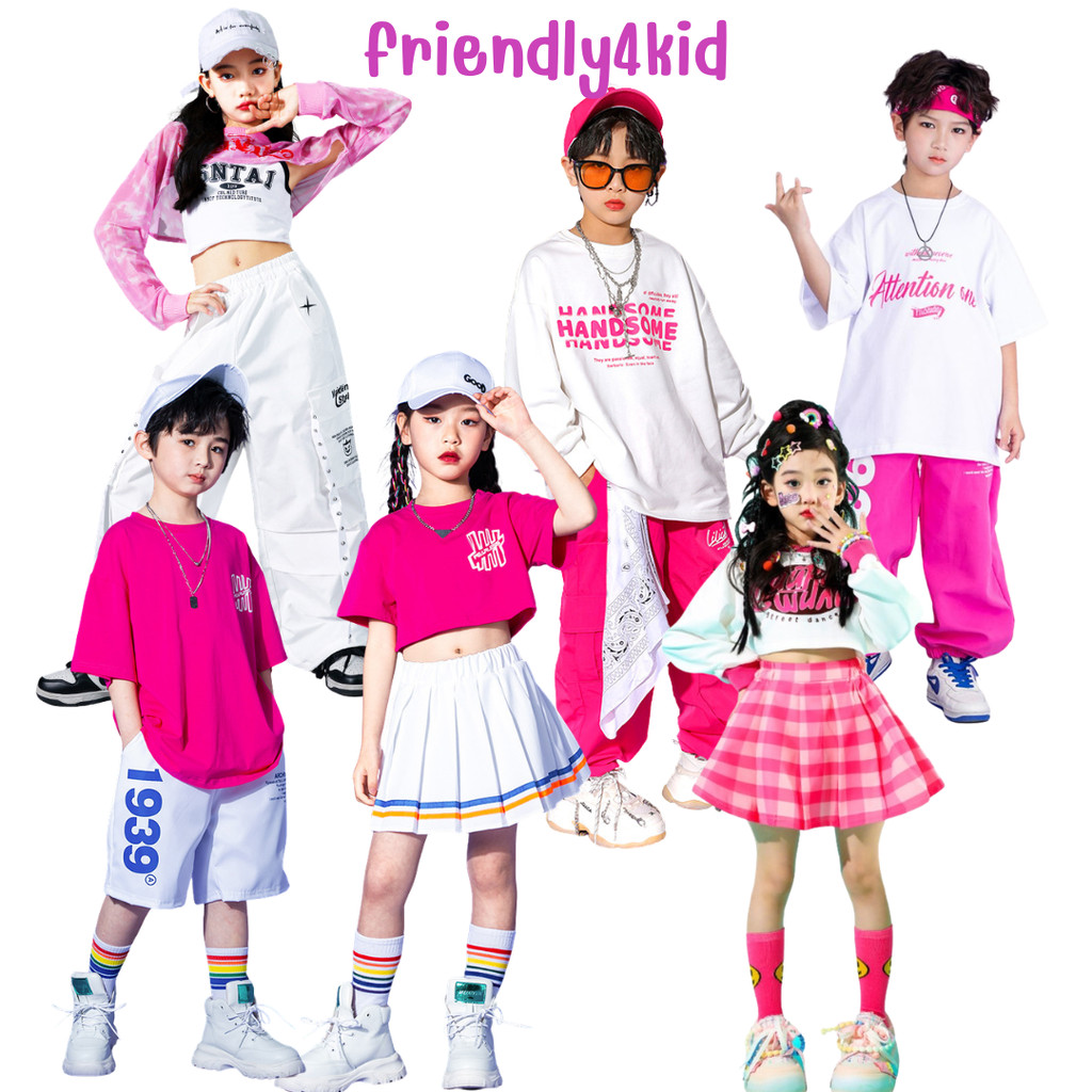 ชุดเต้น ชุดแดนซ์ ชุดเซ็ทเสื้อแขนยาวสีชมพู+กางเกงวอร์ม/กระโปรง
