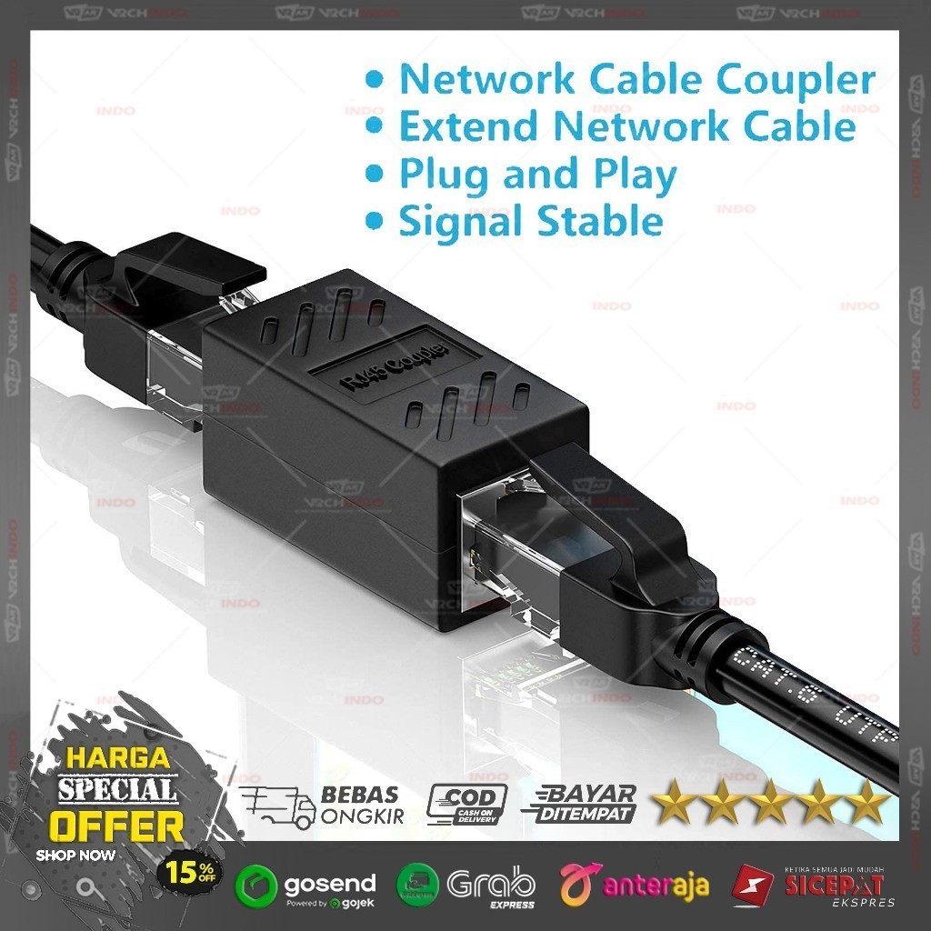 ขั้วต่อการเชื่อมต่อ Barell LAN RJ45 1:1 / RJ45 Coupler Extender สาย LAN