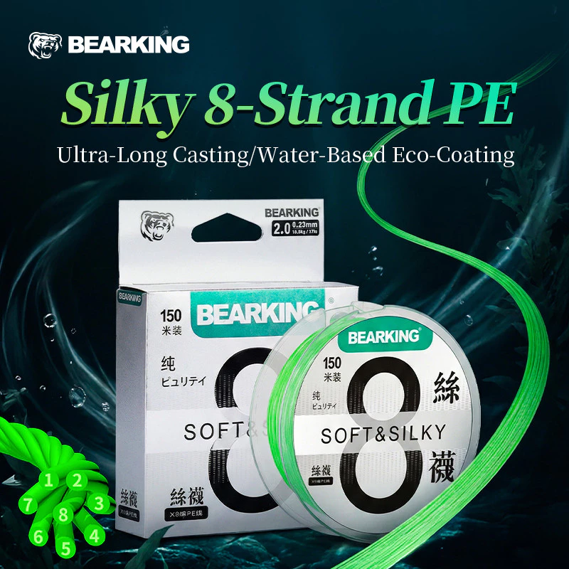 BEARKING SILK X8 PE สายตกปลา JapanQuality 8 Braided Multifilament 100M-150M สูง Stength สายหลักสําหรับ Big FishPower Line
