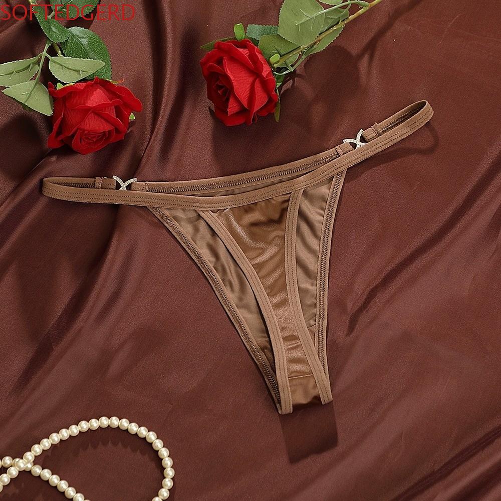 กางเกงบิกินี่ SOFTEDGERD แบบ Traceless Glossy Satin Thongs มีเป้าจากผ้าฝ้าย สไตล์เอวต่ำ เหมาะสำหรับการว่ายน้ำหรือเป็นแฟชั่น