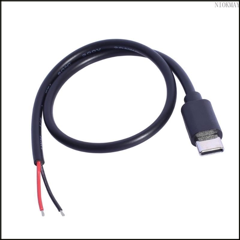 NIOK USB Type C Male Plug To 2Pin Bare Wire Cable 30CM สําหรับชาร์จอิเล็กทรอนิกส์