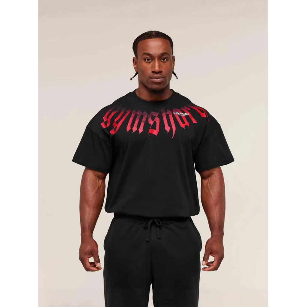 เสื้อยืดผู้ชาย ผ้าฝ้ายยืดได้ สไตล์ฟิตเนสร้าน Gymshark แขนสั้น