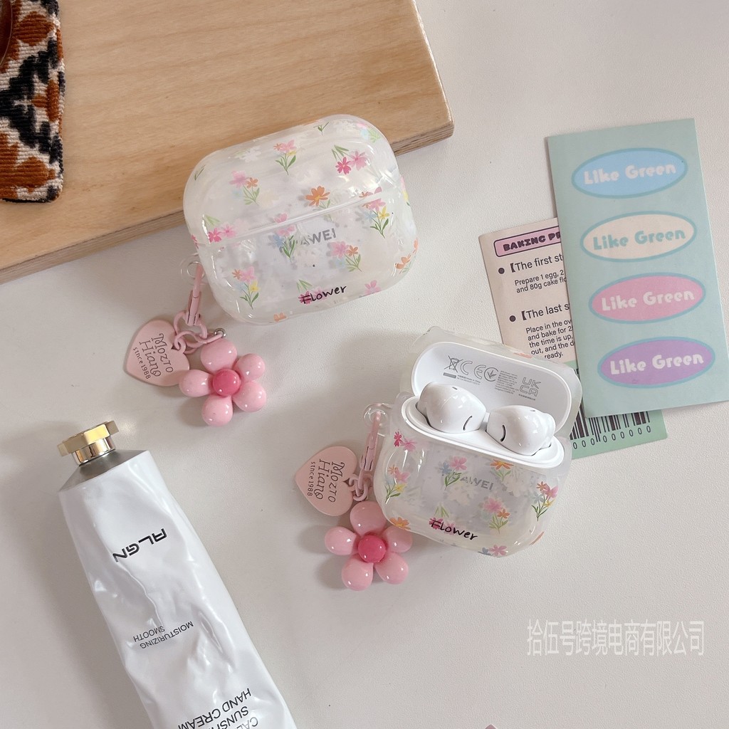 ญี่ปุ่นและเกาหลีโปร่งใส graffiti niche ดอกไม้สําหรับ iPhone ชุดหูฟังบลูทูธ Airpods4 เคสป้องกัน Airpodspro3/pro2 เคสป้องกันสากลรุ่น 1/2