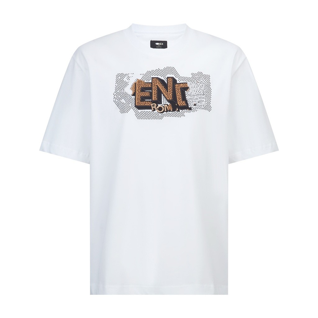 8Y96 FEN* Trendy new model with chest patch embroidery and rhinestone logo, round neck, unisex short