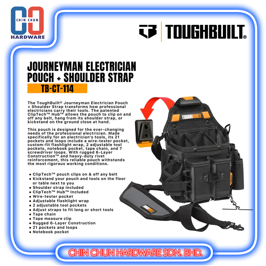 TOUGHBUILT ELECTRICIAN POUCH + SHOULDER STRAP (21pockets) (TB-CT-114)