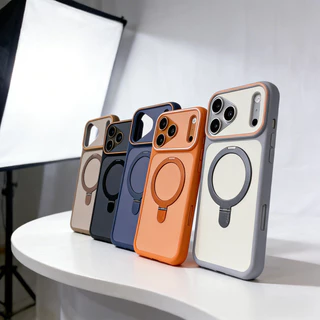 เคสแม่เหล็กที่เหมาะกับผิวสําหรับ iPhone 17 16 15 14 13 12 11 Pro Max Plus Air พร้อมที่วางแหวนโลหะ Kickstand Anti-Fall ฝาครอบป้องกัน