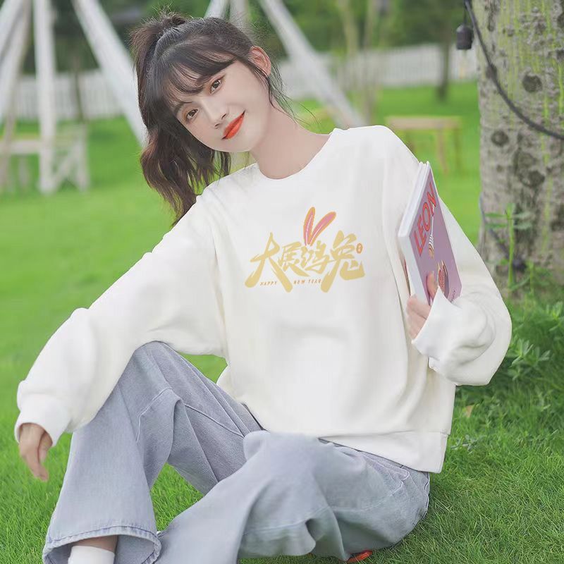 น่ารักชุดด้านนอกหลวม fashion2025 สไตล์แขนยาวฤดูใบไม้ผลิฤดูใบไม้ร่วงสไตล์รอบคอผู้หญิงอินเทรนด์สีขาวฤด