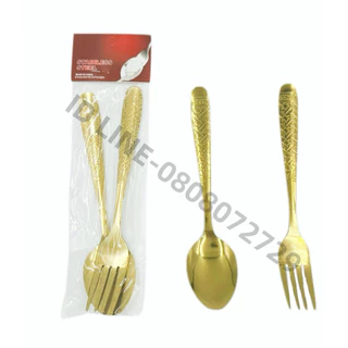 ช้อน+ส้อม สีทอง ชุดช้อนส้อมสีทอง ลายสวย #พร้อมส่ง (ยกโหล12แพ็ค) No.1356