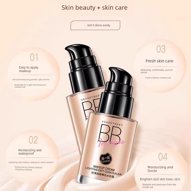 พัฟคุชชั่น พัฟ [BB Cream+Fixing Powder] BB Cream Brightening Concealer Moisturizing Liquid Foundatio