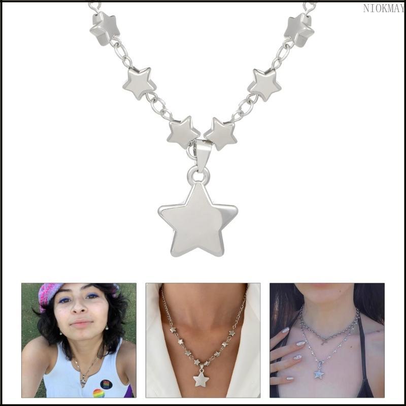 NIOK 2023 Vintage Y2k Accessories Aesthetic Star Pendant Necklace for Women Jewelry
