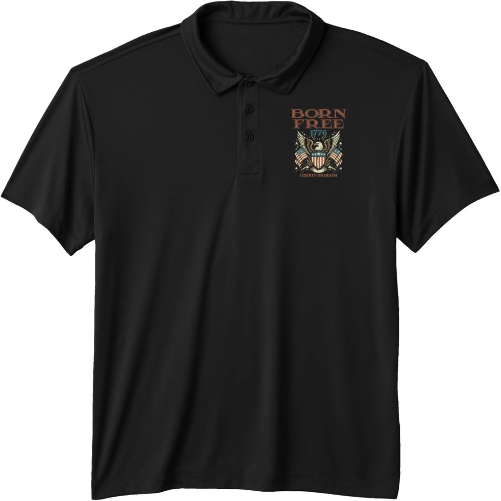 เสื้อโปโลลายธงชาติอเมริกา สำหรับผู้ชาย ผู้หญิง และเด็ก รุ่น 4th of July Born 1776 Free US Eagle Flag