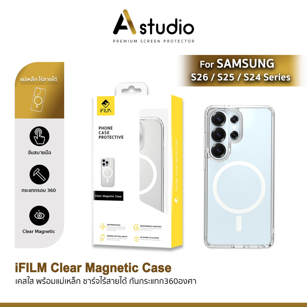 🏅iFilm เคสใส กันกระแทก Magnetic Case For Samsung S26Ultra S26 Plus S25Ultra S24Ultra เคสสำหรับซัมซุง