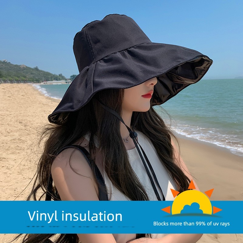 หมวกกันแดด uv หมวกกันแดดไวนิลญี่ปุ่นหมวกปีกใหญ่พับได้สำหรับผู้หญิงในฤดูร้อนหมวกกันแดดหมวกกันแดด UV