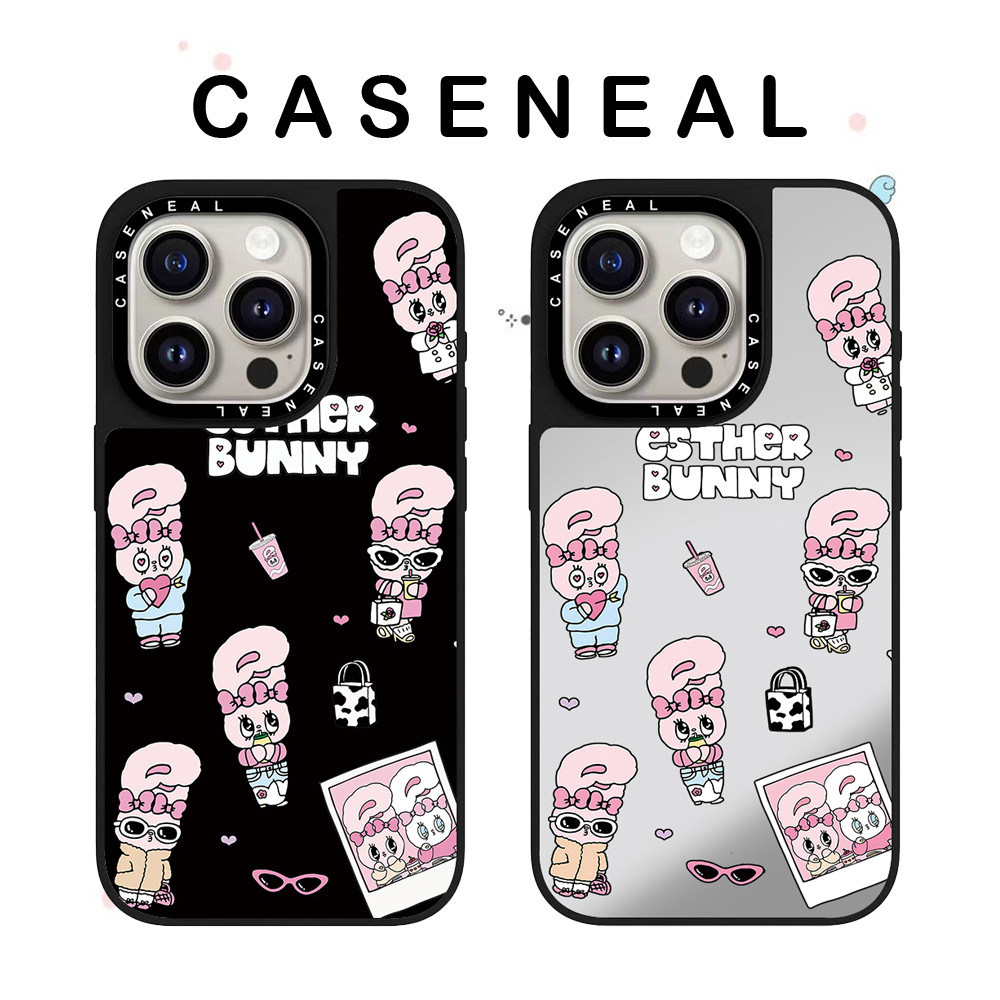 CASENEAL กระต่ายสีชมพูคุณภาพสูงกระจกเคสโทรศัพท์เหมาะสําหรับiPhone 17ProMax 17pro 17 air 16promax 16 15promax 15 14promax 13 13Promaxแฟชั่นAnti Drop Hard Case