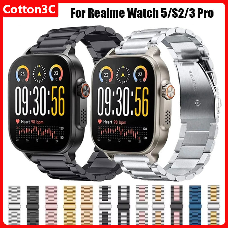 สายนาฬิกาสแตนเลสสําหรับนาฬิกา Realme 5 สายโลหะสําหรับนาฬิกา Realme 2 2 Pro/3 3 Pro/S2/S S Pro 22 มม.สายนาฬิกา