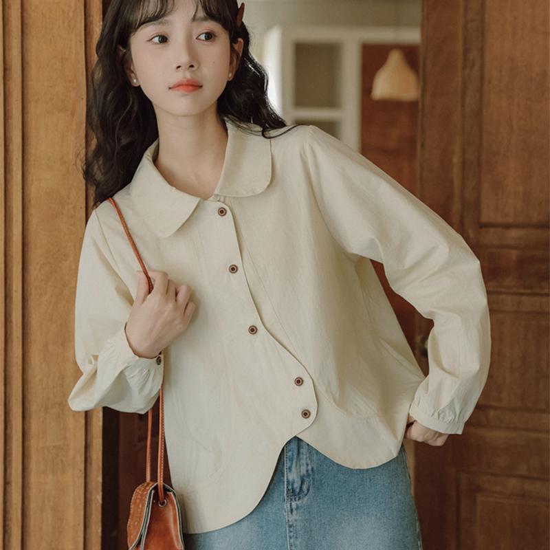 เสื้อเชิ้ตปกโค้ง แขนยาว แถมไม่ปกติ ทรงสวยไม่เหมือนใคร แฟชั่นใหม่2025 สาวๆต้องมีติดตู้ สวยเรียบหรู แมตช์ง่าย-รุ่น99201