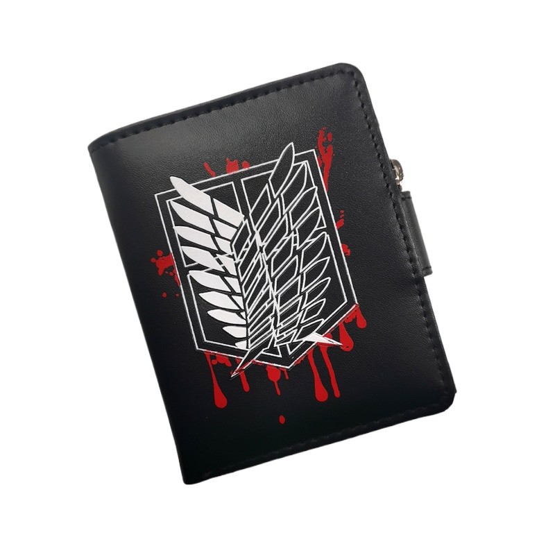 อะนิเมะโจมตีบน Titan Survey Corps Wings of Liberty Short Men Wallet Levi Ackerman การ์ตูนกระเป๋าหนัง PU