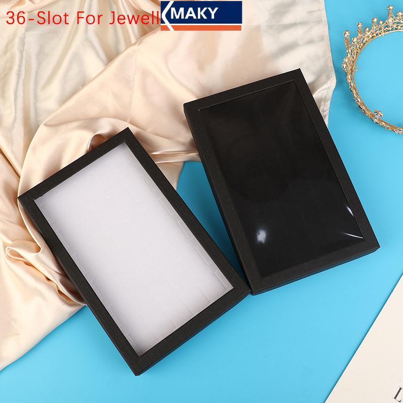 MAKY 36-Slot เครื่องประดับแหวนกล่องถาด Organizer ต่างหู Trinket แสดงกรณีกํามะหยี่ Organizer กล่องเก็