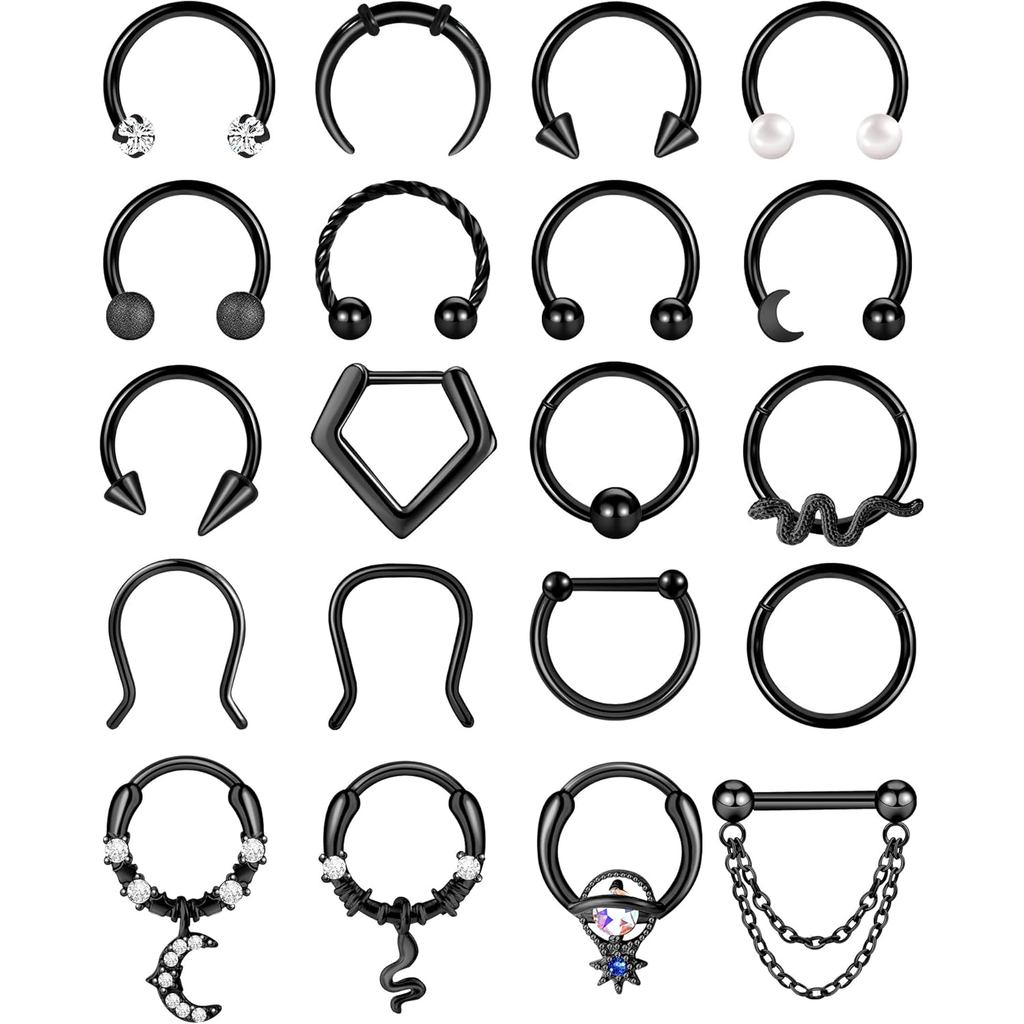ONESING 16-20 ชิ้น 16 กรัม Septum แหวนผ่าตัดเหล็กจมูก Septum เครื่องประดับจมูกเจาะเครื่องประดับ Sept