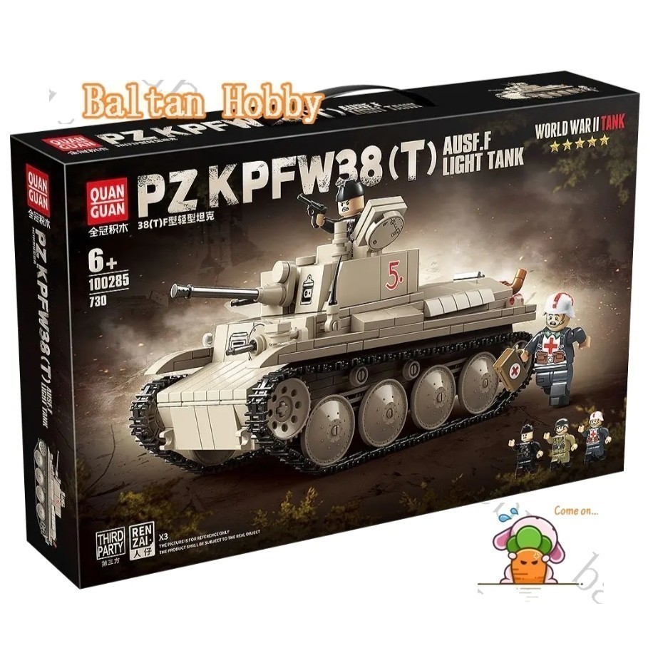 ของเล่น Baltan HN5X MOC พร้อม 100285 PZ KPFW38(T) Ausf.F บล็อกตัวต่อรถถังเบา ทหาร EH2